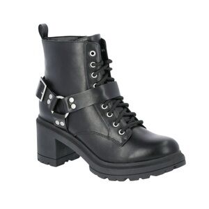 Black Woman’s Lace Up Buckle Combat Boots Size 8 Chunky Heels